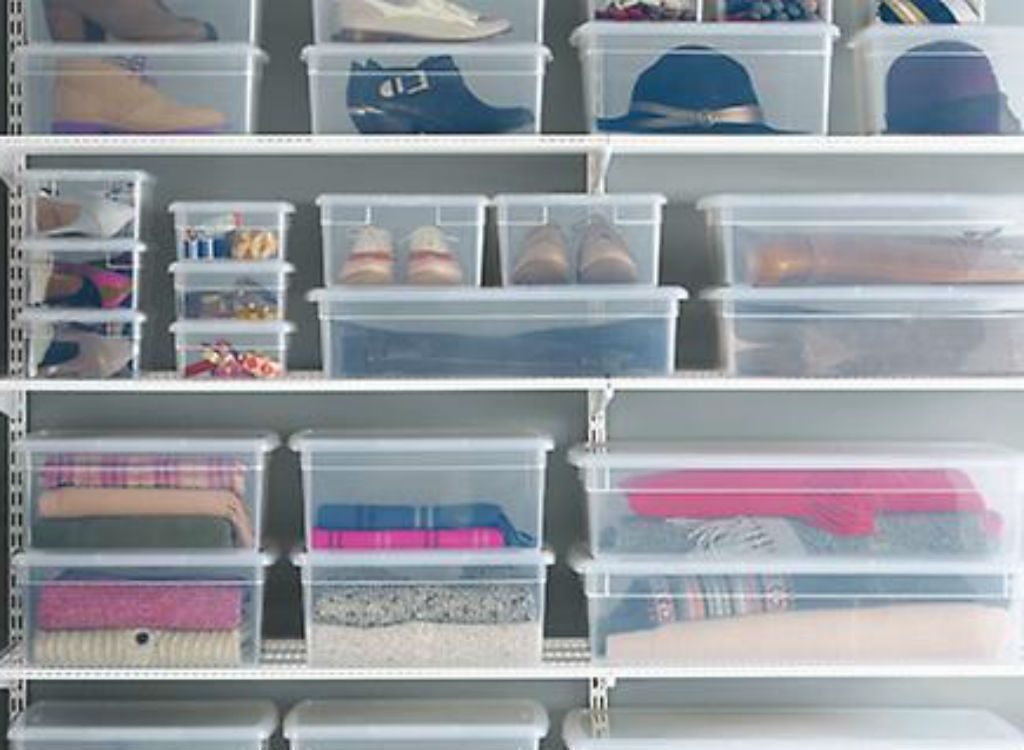 Use clear baskets to store shoes