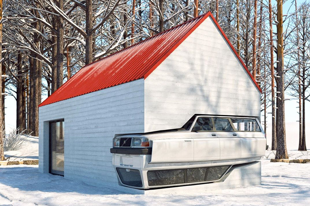 The Vintage Volvo 240 Merged With A Winter Cabin Is The Best Garage You Will Ever See