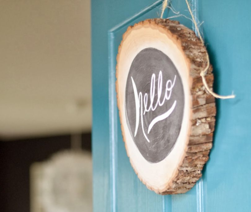 Chalkboard Sign on Sliced Log