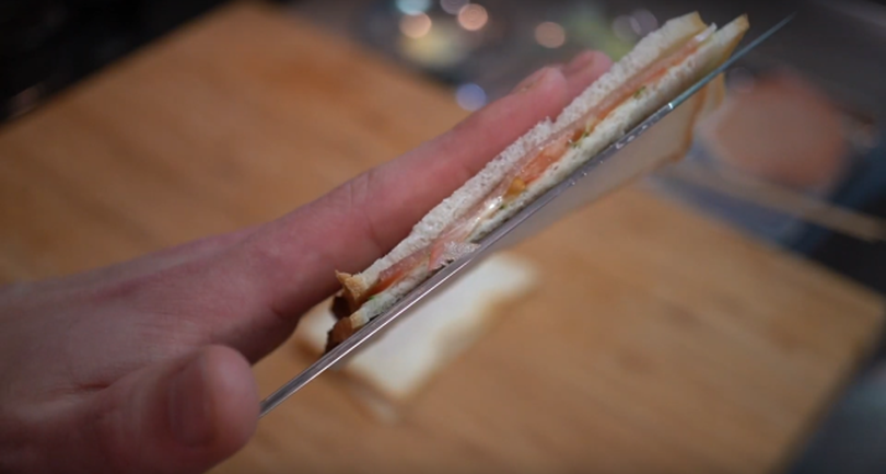 Japanese knife pro makes thinnest sandwich