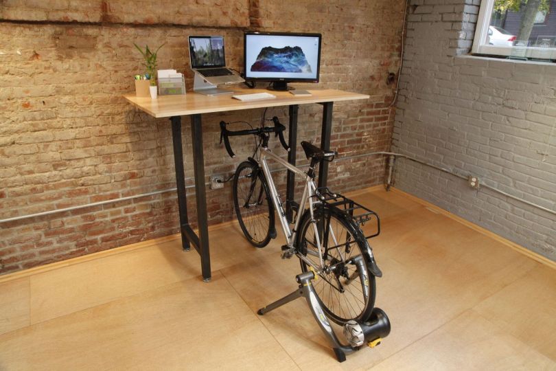 Desk with bike unusual storage