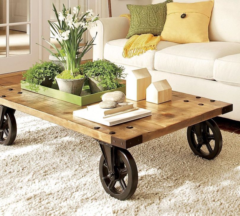 Vintage center table on wheels