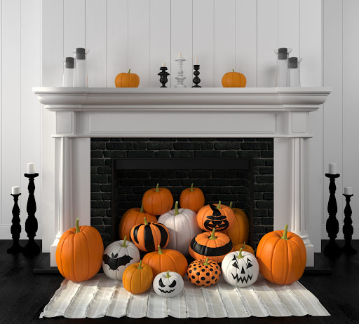 Stack Pumpkins into a Fireplace