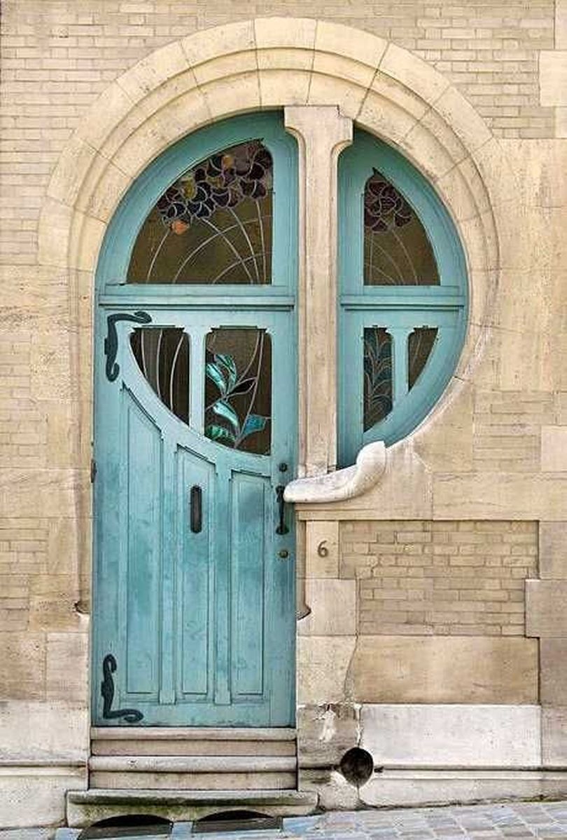 Unique Blue Wood and Glass Front Door