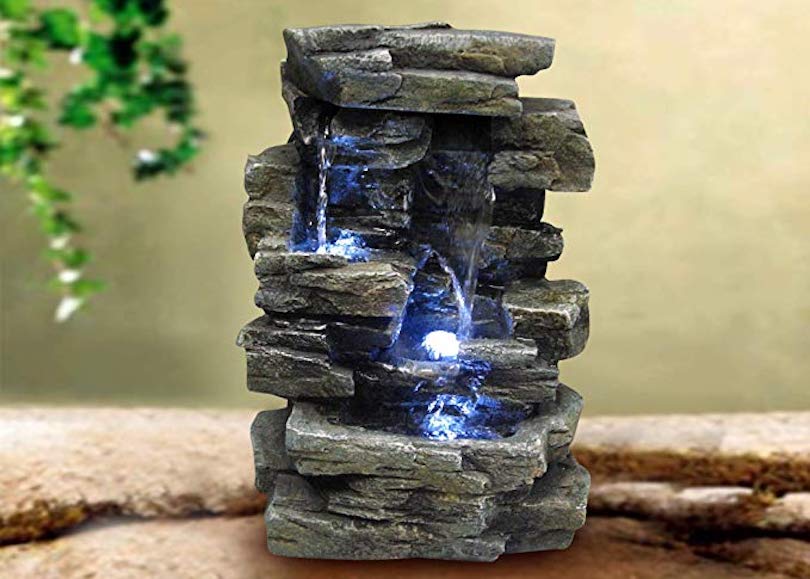 Alpine Rock Waterfall Fountain With Led Lights