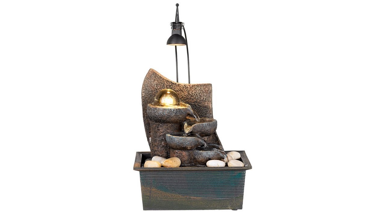 Faux Stone 10" High LED Table Fountain with Crystal Accent