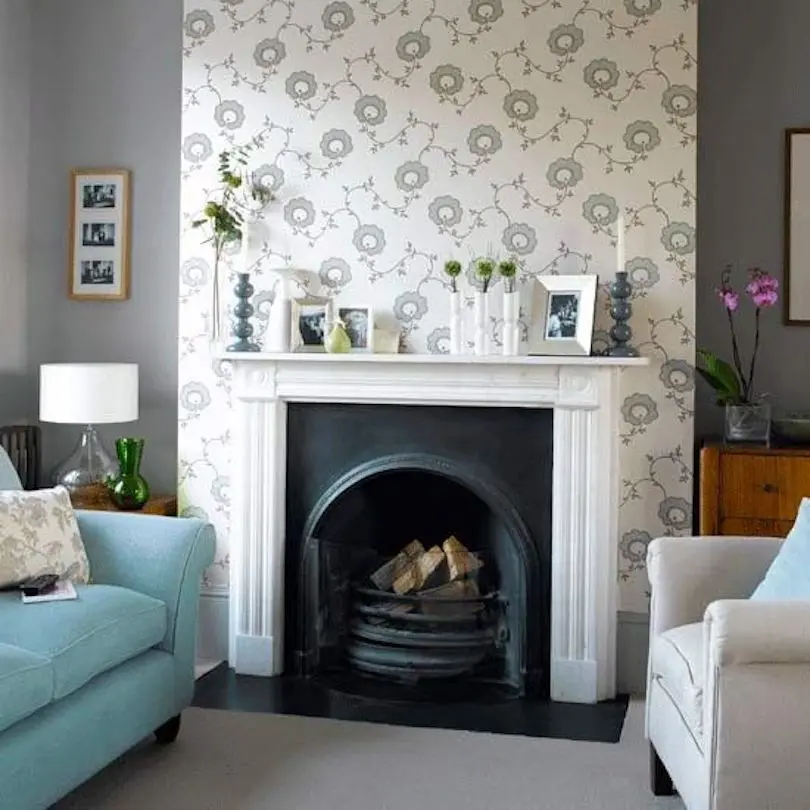 Giving our Fireplace Mantel a New Look with Wallpaper  At Charlottes House