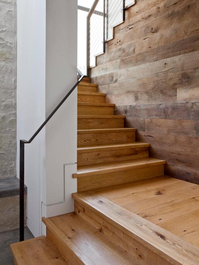 Wooden Stairs With Wire and Metal Railing