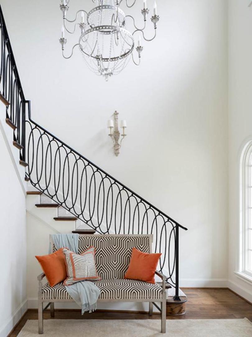 Dramatic Entryway With Custom-Designed Iron Stair Railing