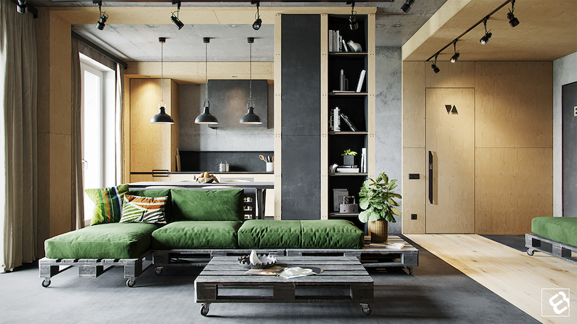 Family Room Design With Industrial Sleek Scheme