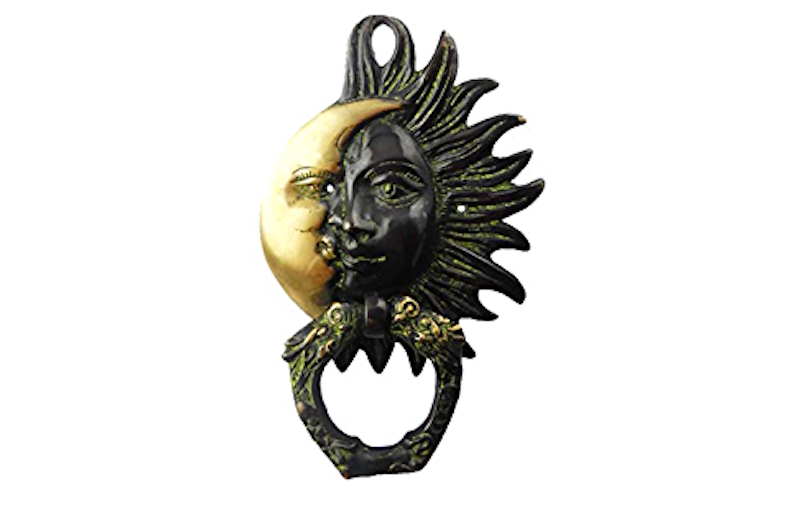 Sun and crescent moon door knocker