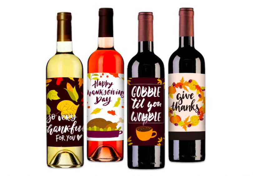 Wine Bottle With Thanksgiving Labels