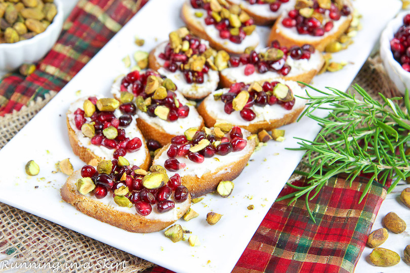 Pomegranate Pistachio Crostini - office christmas party food ideas