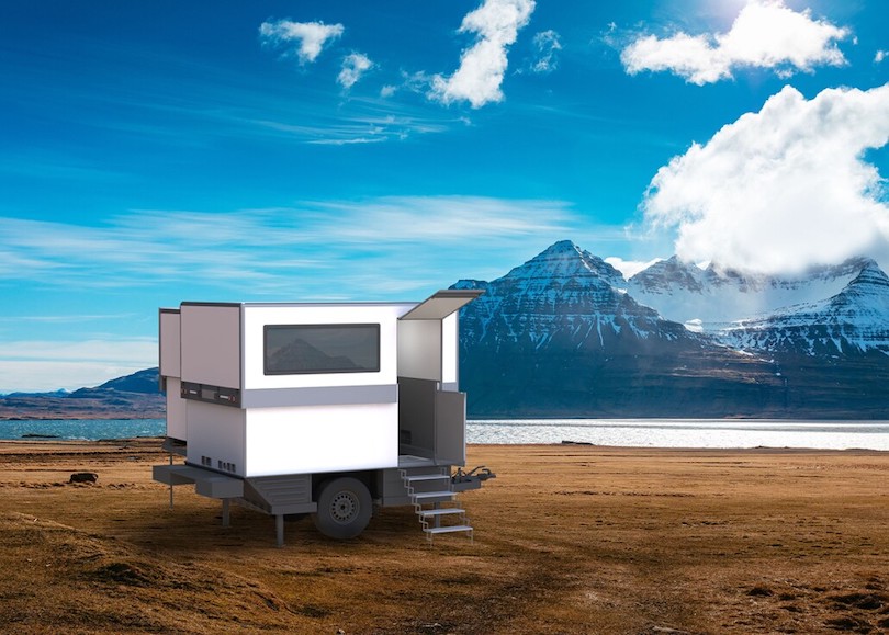 FlexCamp RV Pod Expands To Be a Micro-Cabin on Truck or Trailer