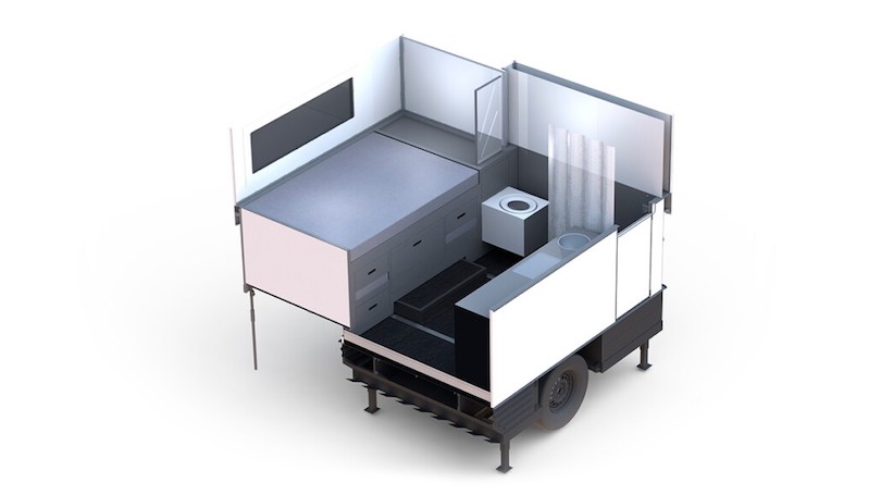 FlexCamp RV Pod Expands To Be a Micro-Cabin on Truck or Trailer
