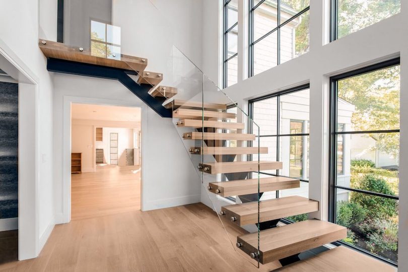 Floating Staircase Design Ideas with Glass Railing
