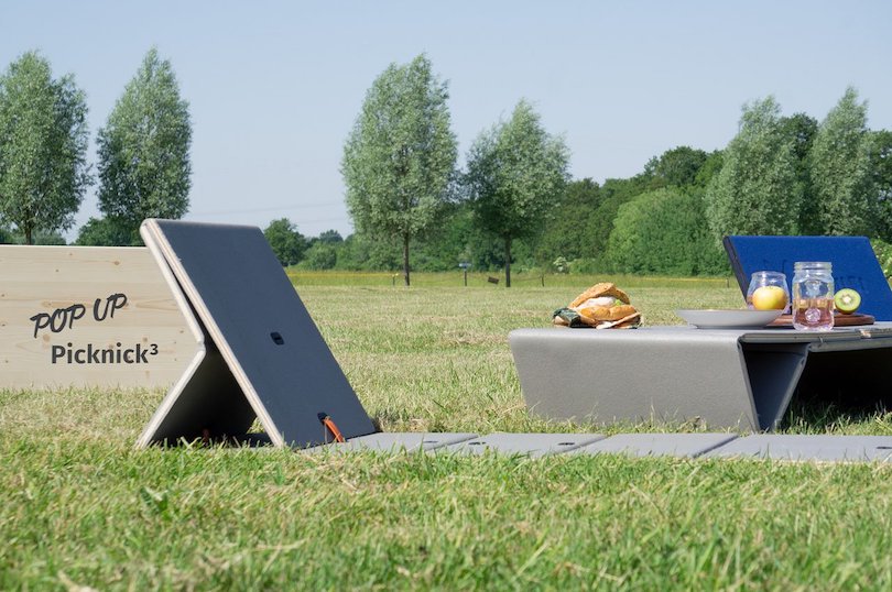 Threefold Mat Turns into Stool, Longer or Coffee Table for Outdoor Comfort