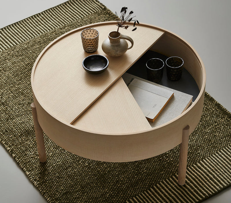Woud Arc Table Keeps Clutter at Bay Under Its Rotating Tabletop
