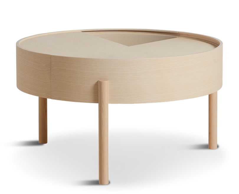 Woud Arc Table Keeps Clutter at Bay Under Its Rotating Tabletop