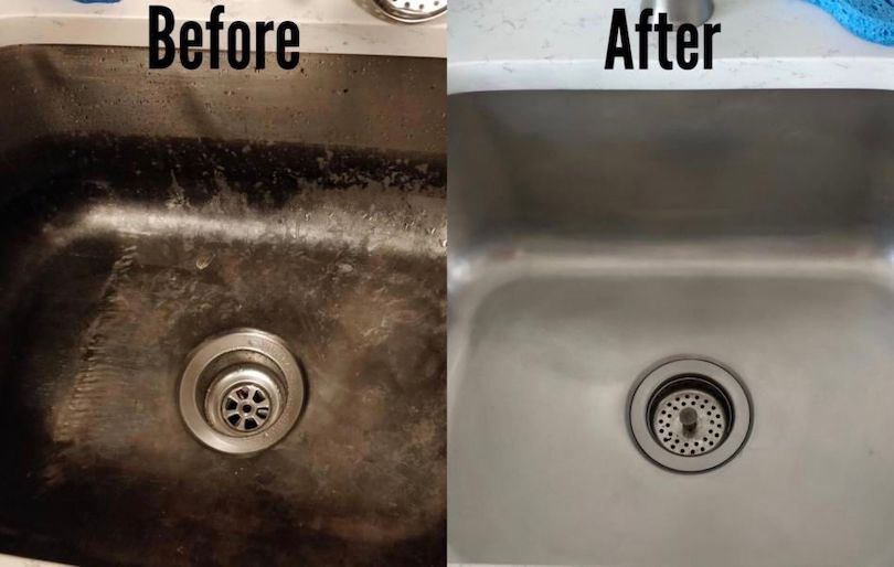 how to remove brown stains from stainless steel sink