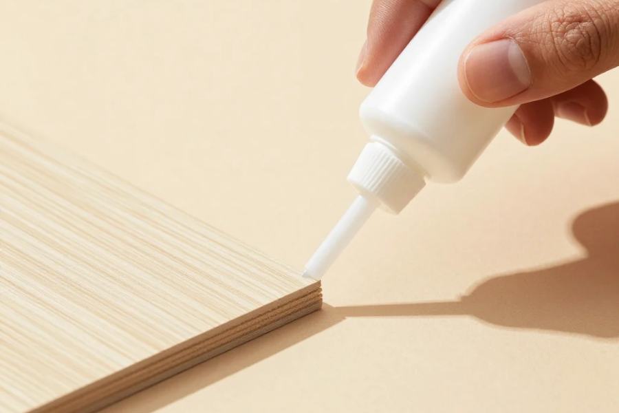 applying a click-floor lubricant into a laminate joint with the bottle's straw